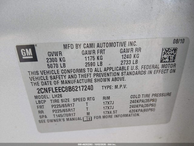 Продаж на аукціоні авто 2011 Chevrolet Equinox 1lt, vin: 2CNFLEEC8B6217240, номер лоту: 46282263