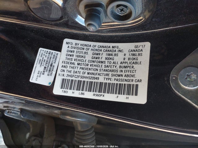 46282300 :رقم المزاد ، 2HGFC2F50HH520949 vin ، 2017 Honda Civic Lx مزاد بيع