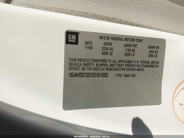 46282328 :رقم المزاد ، 1G4HD57257U161552 vin ، 2007 Buick Lucerne Cxl مزاد بيع