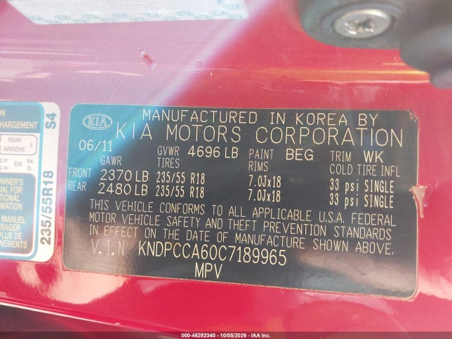 46282340 :رقم المزاد ، KNDPCCA60C7189965 vin ، 2012 Kia Sportage Sx مزاد بيع