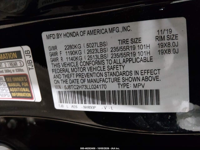 Продаж на аукціоні авто 2020 Acura Rdx Advance Package, vin: 5J8TC2H73LL024170, номер лоту: 46282408