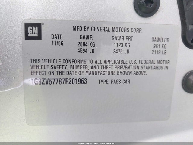 46282450 :رقم المزاد ، 1G8ZV57787F201963 vin ، 2007 Saturn Aura Xr مزاد بيع