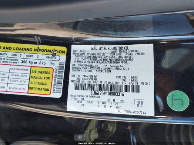 Auction sale of the 2013 Lincoln Mkz, vin: 3LN6L2G94DR803316, lot number: 46282454