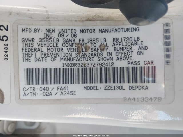 Продажа на аукционе авто 2007 Toyota Corolla Ce, vin: 1NXBR32E37Z792412, номер лота: 46282554