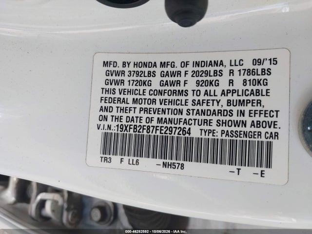 Honda CIVIC EX 2015 19XFB2F87FE297264 Image 9
