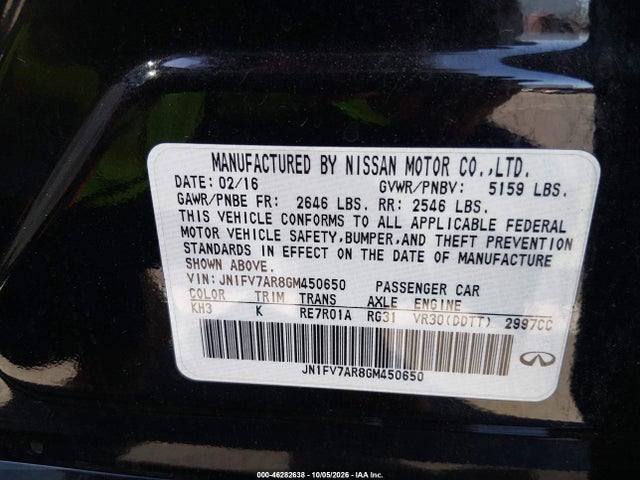 Auction sale of the 2016 Infiniti Q50 3.0t Red Sport 400, vin: JN1FV7AR8GM450650, lot number: 46282638