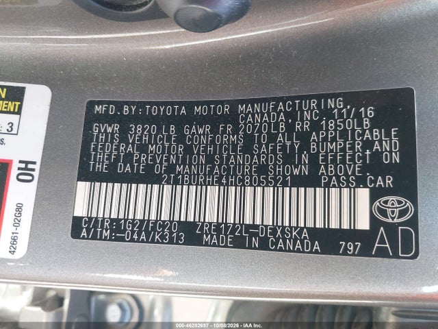 Aukcja sprzedaży 2017 Toyota Corolla Se, vin: 2T1BURHE4HC805521, numer aukcji: 46282697