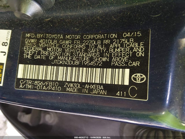 Продаж на аукціоні авто 2015 Toyota Prius Two, vin: JTDKN3DU8F1954572, номер лоту: 46282712