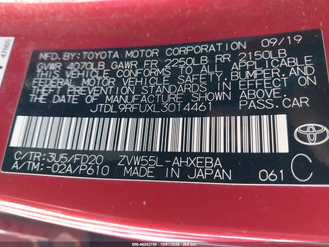 Продаж на аукціоні авто 2020 Toyota Prius Le Awd-e, vin: JTDL9RFUXL3014461, номер лоту: 46282750