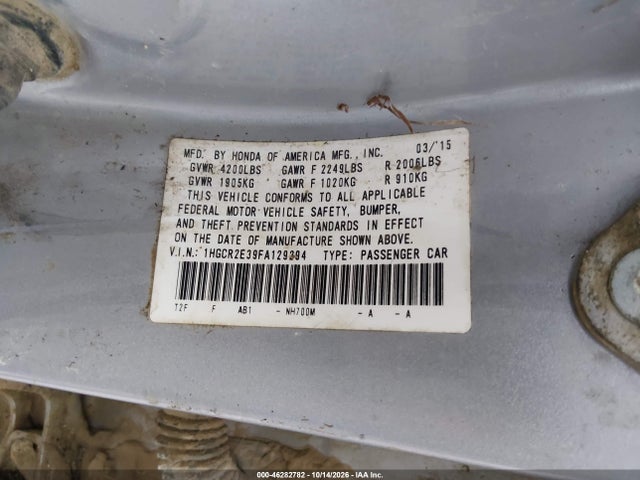 Aukcja sprzedaży 2015 Honda Accord Lx, vin: 1HGCR2E39FA129294, numer aukcji: 46282782