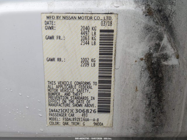 1N4AZ1CP2JC306826 Nissan LEAF S
