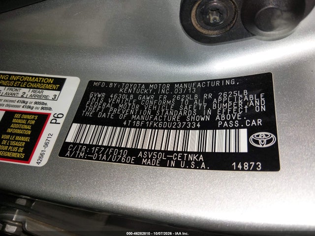 Aukcja sprzedaży 2013 Toyota Camry Le, vin: 4T1BF1FK6DU237334, numer aukcji: 46282810