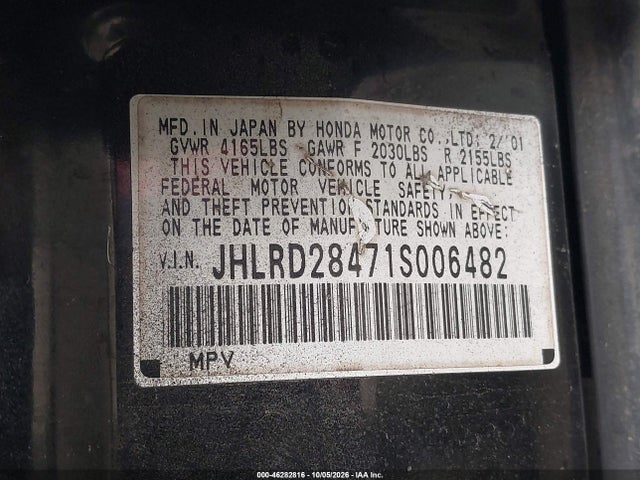 Продаж на аукціоні авто 2001 Honda Cr-v Lx, vin: JHLRD28471S006482, номер лоту: 46282816