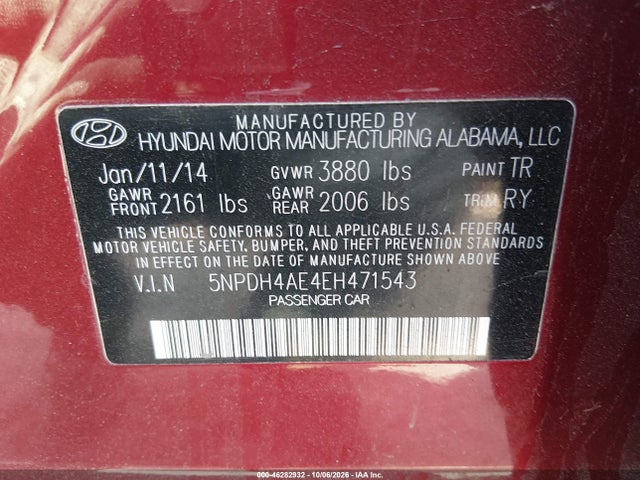 Hyundai Elantra Limited 2014 5NPDH4AE4EH471543 Image 9