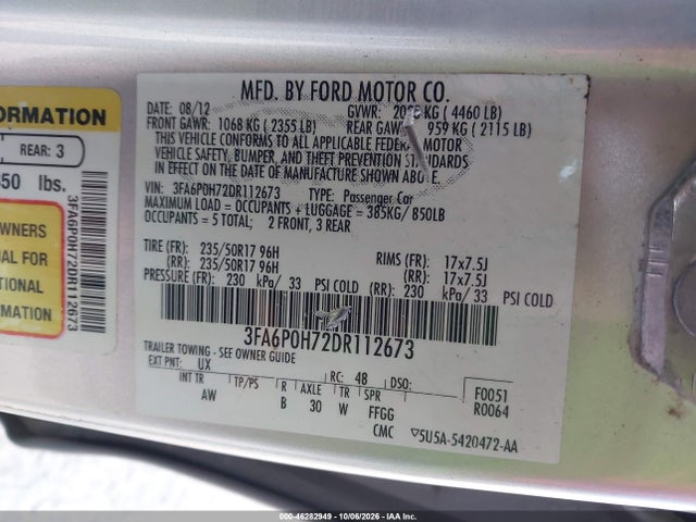 Aukcja sprzedaży 2013 Ford Fusion Se, vin: 3FA6P0H72DR112673, numer aukcji: 46282949
