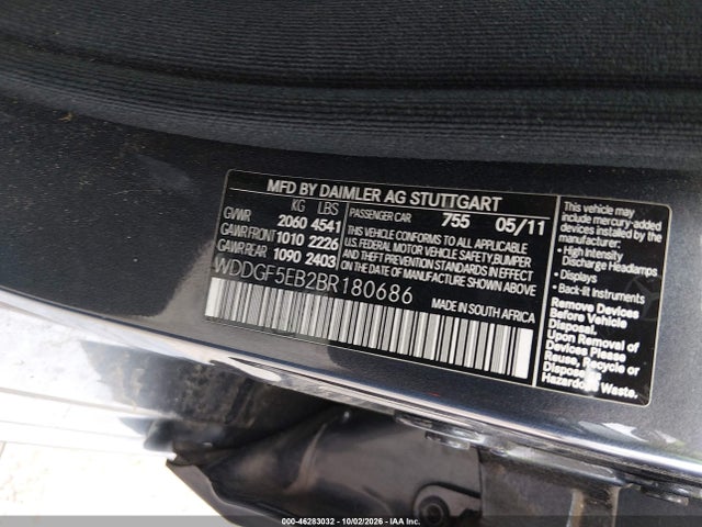 Aukcja sprzedaży 2011 Mercedes-benz C 300 Luxury/sport, vin: WDDGF5EB2BR180686, numer aukcji: 46283032