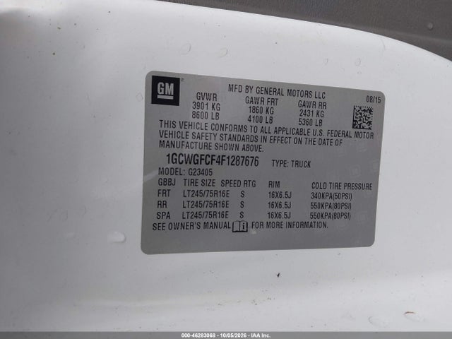 46283068 :رقم المزاد ، 1GCWGFCF4F1287676 vin ، 2015 Chevrolet Express 2500 Work Van مزاد بيع