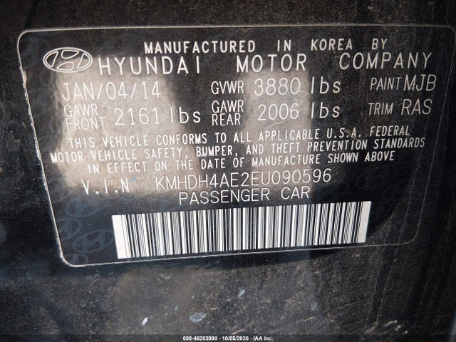 Продажа на аукционе авто 2014 Hyundai Elantra Se, vin: KMHDH4AE2EU090596, номер лота: 46283098