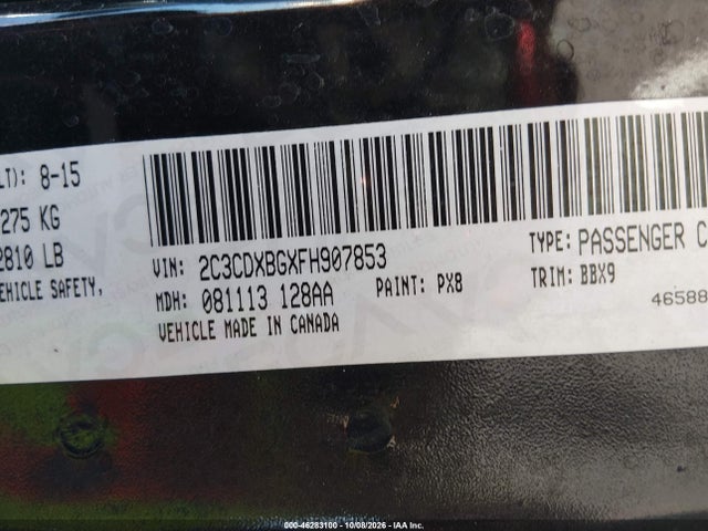 Продаж на аукціоні авто 2015 Dodge Charger Se, vin: 2C3CDXBGXFH907853, номер лоту: 46283100