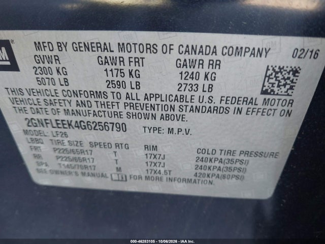 Chevrolet EQUINOX LS 2016 2GNFLEEK4G6256790 Image 9