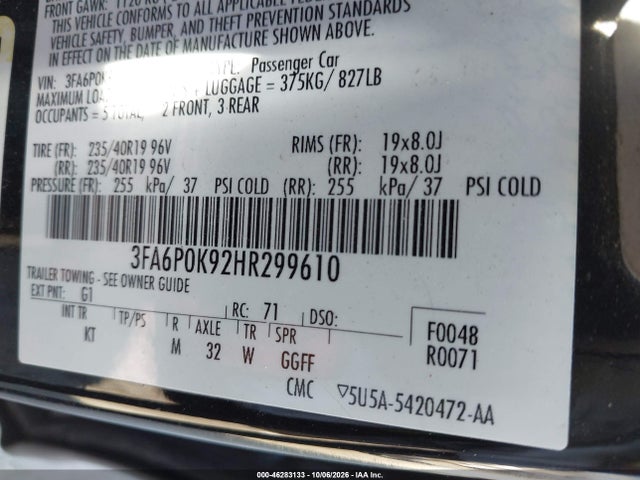Aukcja sprzedaży 2017 Ford Fusion Titanium, vin: 3FA6P0K92HR299610, numer aukcji: 46283133