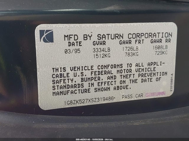 Продаж на аукціоні авто 1995 Saturn Sl2, vin: 1G8ZK527XSZ319486, номер лоту: 46283140
