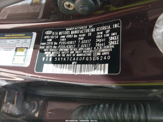 Aukcja sprzedaży 2015 Kia Sorento Lx, vin: 5XYKTCA60FG586240, numer aukcji: 46283164