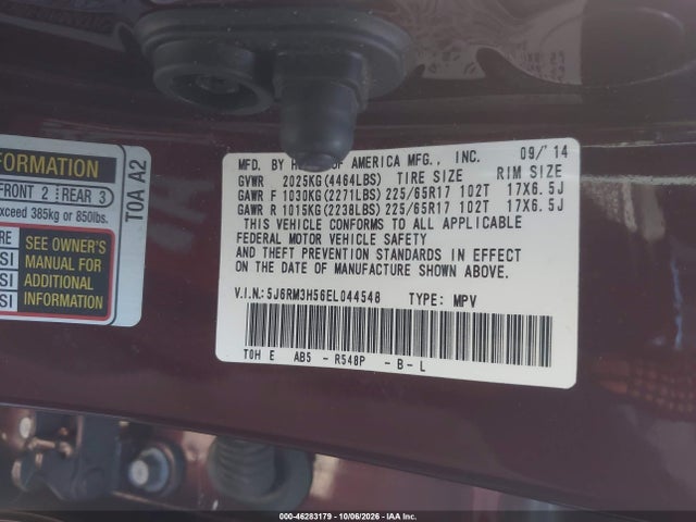 Продаж на аукціоні авто 2014 Honda Cr-v Ex, vin: 5J6RM3H56EL044548, номер лоту: 46283179