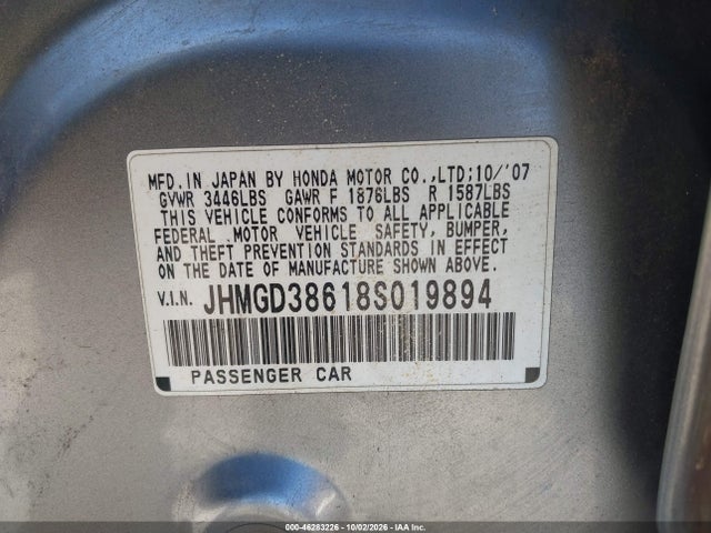 Aukcja sprzedaży 2008 Honda Fit Sport, vin: JHMGD38618S019894, numer aukcji: 46283226