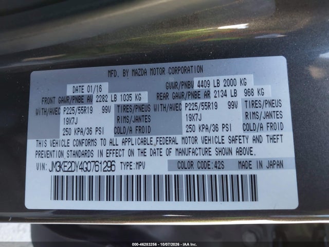 46283256 :رقم المزاد ، JM3KE2DY4G0761296 vin ، 2016 Mazda Cx-5 Grand Touring مزاد بيع