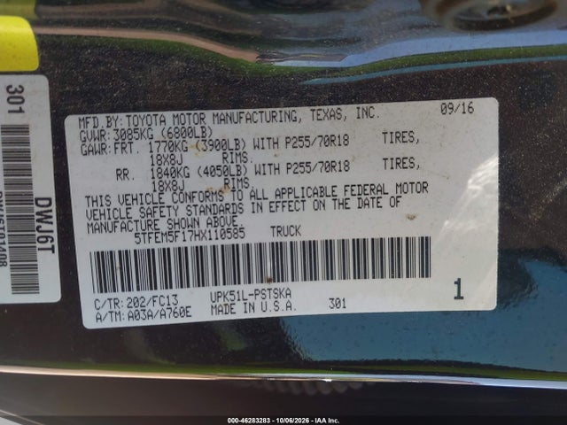 46283283 :رقم المزاد ، 5TFEM5F17HX110585 vin ، 2017 Toyota Tundra Sr5 4.6l V8 مزاد بيع