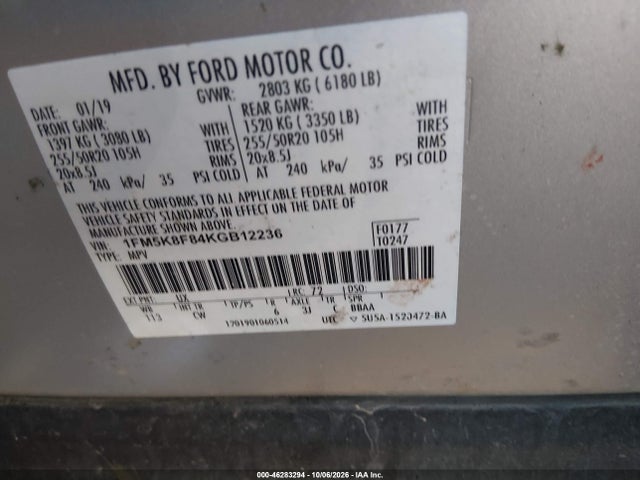 Aukcja sprzedaży 2019 Ford Explorer Limited, vin: 1FM5K8F84KGB12236, numer aukcji: 46283294