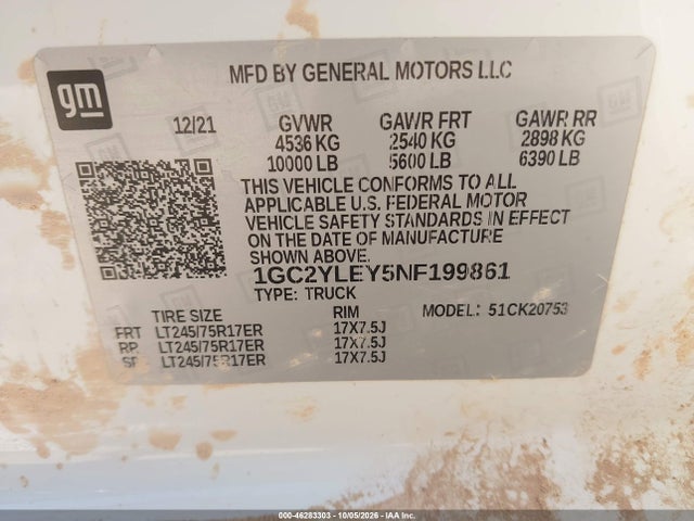 Aukcja sprzedaży 2022 Chevrolet Silverado 2500hd, vin: 1GC2YLEY5NF199861, numer aukcji: 46283303