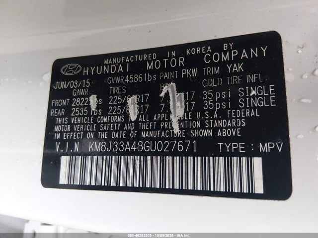 Продаж на аукціоні авто 2016 Hyundai Tucson Se, vin: KM8J33A48GU027671, номер лоту: 46283309