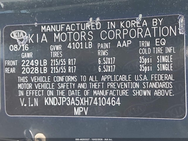2017 Kia Soul + მანქანა იყიდება აუქციონზე, vin: KNDJP3A5XH7410464, აუქციონის ნომერი: 46283327