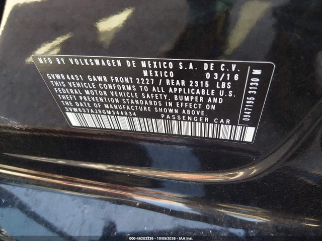 46283336 :رقم المزاد ، 3VW637AJ9GM344934 vin ، 2016 Volkswagen Jetta Hybrid Sel Premium مزاد بيع