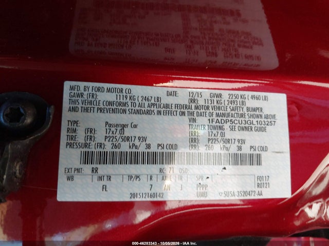 Продажа на аукционе авто 2016 Ford C-max Energi Sel, vin: 1FADP5CU3GL103257, номер лота: 46283343