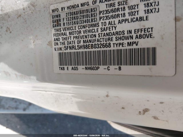 Продаж на аукціоні авто 2014 Honda Odyssey Touring/touring Elite, vin: 5FNRL5H98EB032668, номер лоту: 46283344