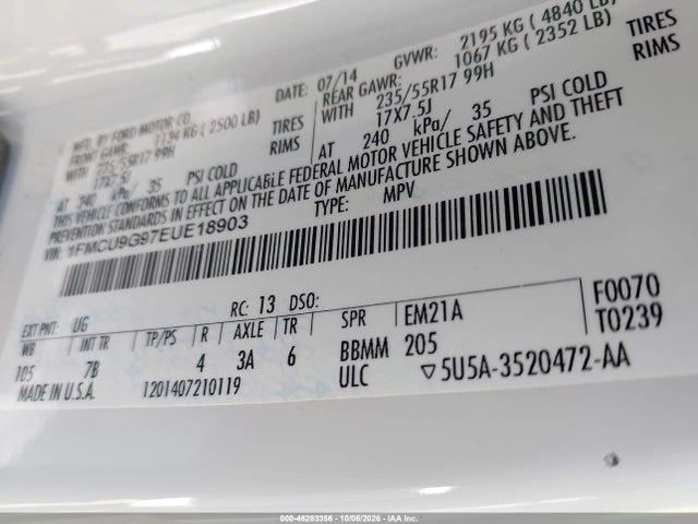 2014 Ford Escape Se მანქანა იყიდება აუქციონზე, vin: 1FMCU9G97EUE18903, აუქციონის ნომერი: 46283356