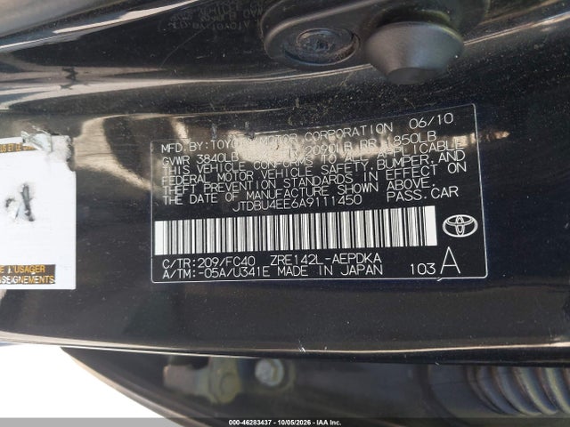 46283437 :رقم المزاد ، JTDBU4EE6A9111450 vin ، 2010 Toyota Corolla Le مزاد بيع