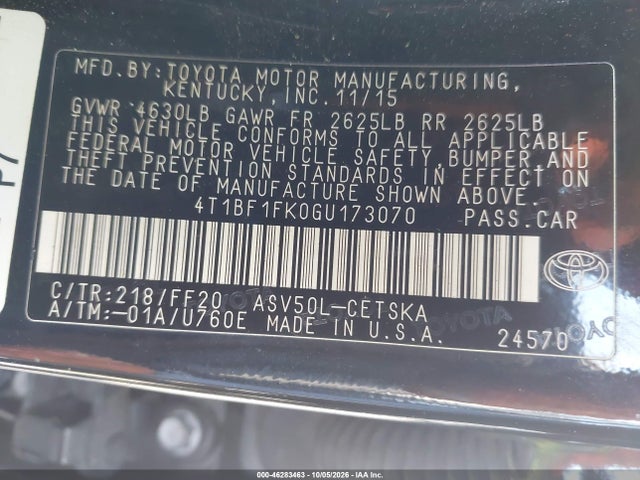Toyota CAMRY SE 2016 4T1BF1FK0GU173070 Image 9