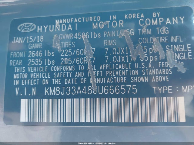 Продаж на аукціоні авто 2018 Hyundai Tucson Sel, vin: KM8J33A48JU666575, номер лоту: 46283479