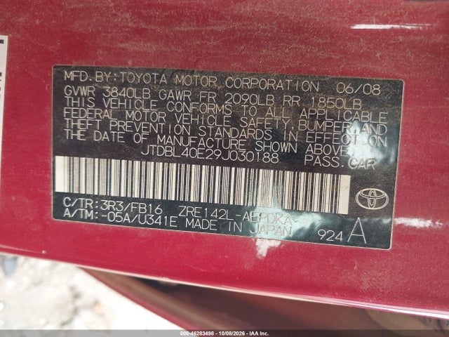 46283498 :رقم المزاد ، JTDBL40E29J030188 vin ، 2009 Toyota Corolla Le مزاد بيع