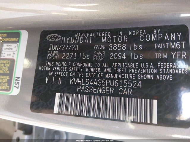 2023 Hyundai Elantra Sel მანქანა იყიდება აუქციონზე, vin: KMHLS4AG5PU615524, აუქციონის ნომერი: 46283508