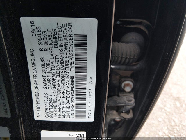 Aukcja sprzedaży 2018 Honda Accord Touring 2.0t, vin: 1HGCV2F9XJA049848, numer aukcji: 46283513