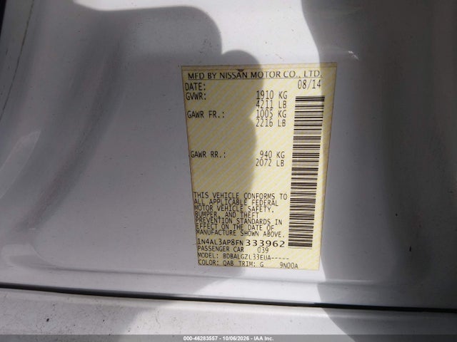 Aukcja sprzedaży 2015 Nissan Altima, vin: 1N4AL3AP8FN333962, numer aukcji: 46283557