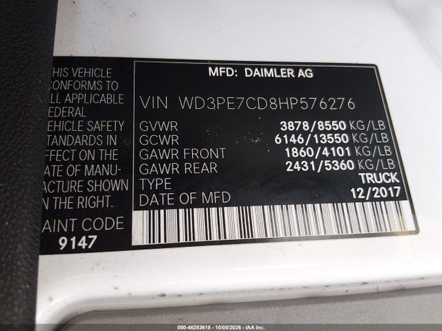 Продажа на аукционе авто 2017 Mercedes-benz Sprinter 2500 Standard Roof V6, vin: WD3PE7CD8HP576276, номер лота: 46283618