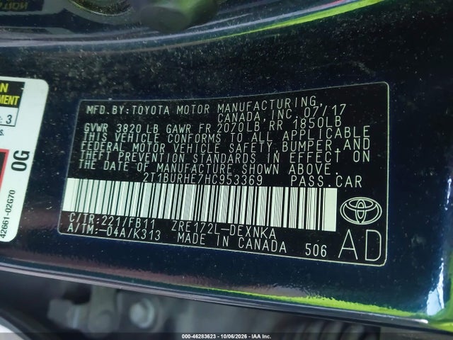Продаж на аукціоні авто 2017 Toyota Corolla Le, vin: 2T1BURHE7HC953369, номер лоту: 46283623