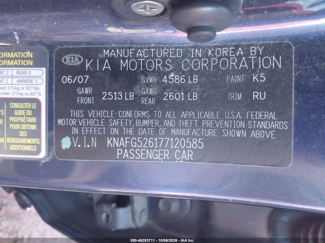 Продаж на аукціоні авто 2007 Kia Rondo Lx V6, vin: KNAFG526177120585, номер лоту: 46283711