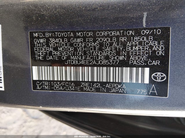 Aukcja sprzedaży 2010 Toyota Corolla Le, vin: JTDBU4EE2AJ085377, numer aukcji: 46283758